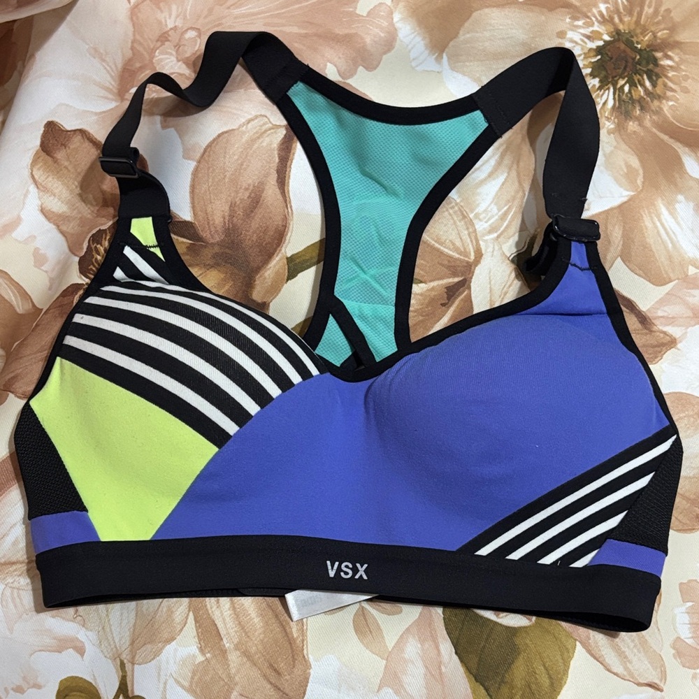 VSX Blue, Teal & Neon Lime Colorblock High-Impact Sports Bra